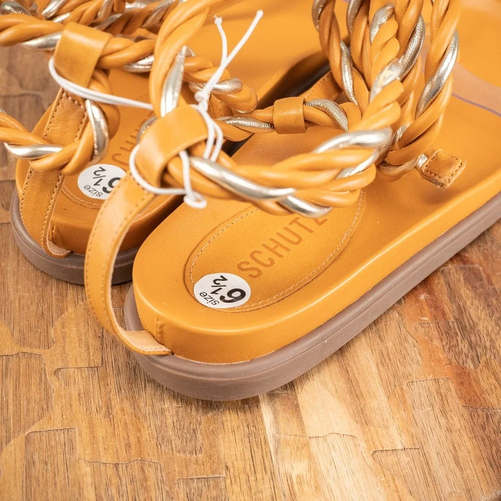 Schutz‎ Shoes Womens Size 6.5 Orange Rope Slide Sandals Braided Gladiator